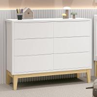 Cômoda Infantil Classic 6 Gavetas Branco Fosco Com Pés Madeira Natural - Reller Móveis Branco Fosco - 3