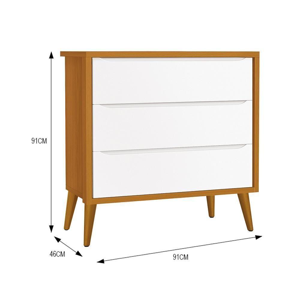 Cômoda Infantil 3 Gavetas Theo Retrô Branco/savana Com Pés Amadeirado - Reller Móveis Branco/savana - 2