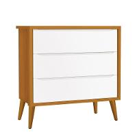 Cômoda Infantil 3 Gavetas Theo Retrô Branco/savana Com Pés Amadeirado - Reller Móveis Branco/savana - 1