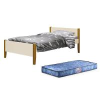 Cama Solteiro Simba Areia Fosco Com Pés Amadeirado E Colchão D20 - Reller Móveis Areia Fosco - 1