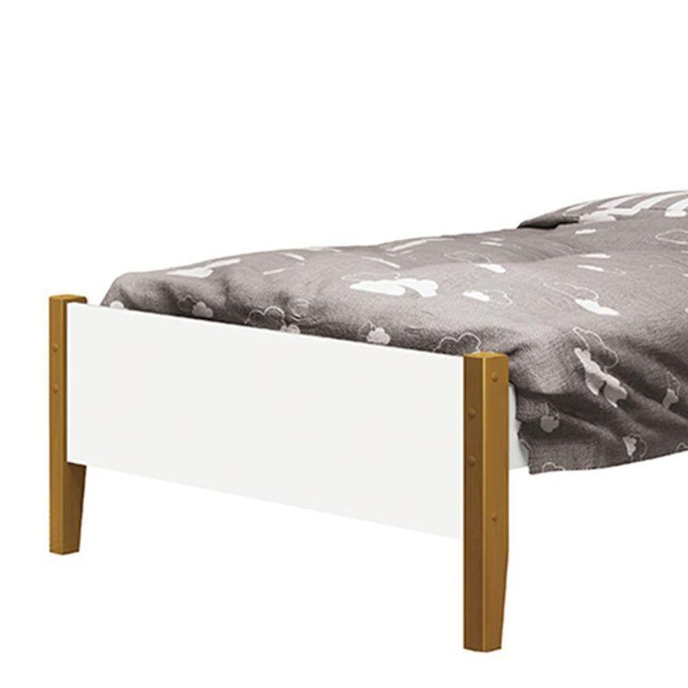 Cama Solteiro Simba Branco Fosco Com Pés Amadeirado - Reller Móveis Branco Fosco - 2