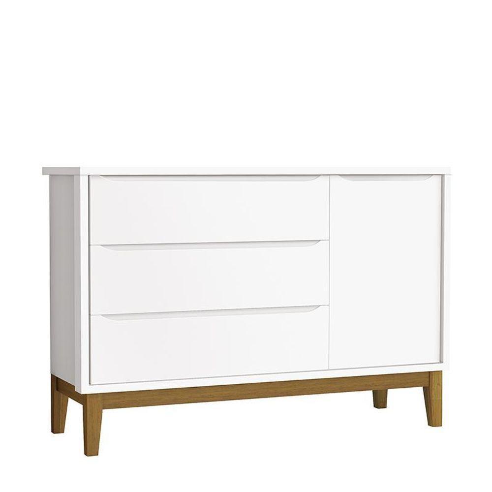 Cômoda Infantil Com Porta E 3 Gavetas Classic Branco Fosco Com Pés Amadeirado - Reller Móveis Branco Fosco - 1