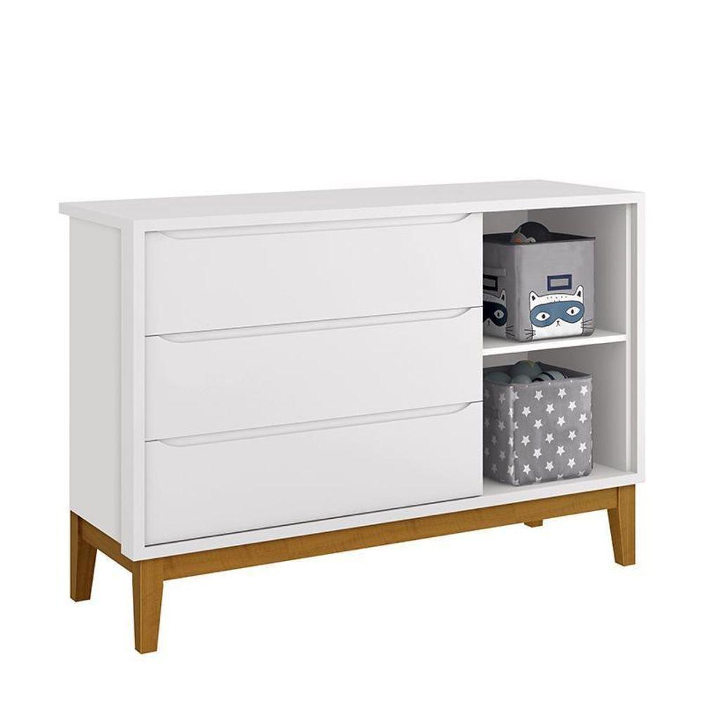 Cômoda Infantil Com Porta E 3 Gavetas Classic Branco Fosco Com Pés Amadeirado - Reller Móveis Branco Fosco - 2