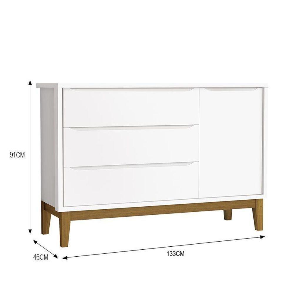 Cômoda Infantil Com Porta E 3 Gavetas Classic Branco Fosco Com Pés Amadeirado - Reller Móveis Branco Fosco - 4