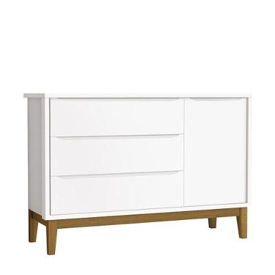 Cômoda Infantil Classic 3 Gavetas em MDF com Puxador Embutido Branco Fosco com Porta
