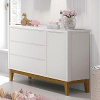 Cômoda Infantil Com Porta E 3 Gavetas Classic Branco Fosco Com Pés Amadeirado - Reller Móveis Branco Fosco - 3