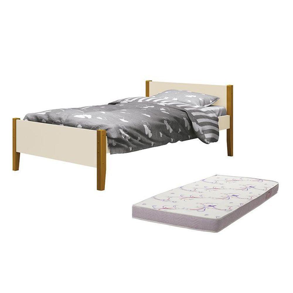 Cama Solteiro Simba Areia Fosco Pés Amadeirado Com Colchão D20 - Reller Móveis Areia Fosco - 1