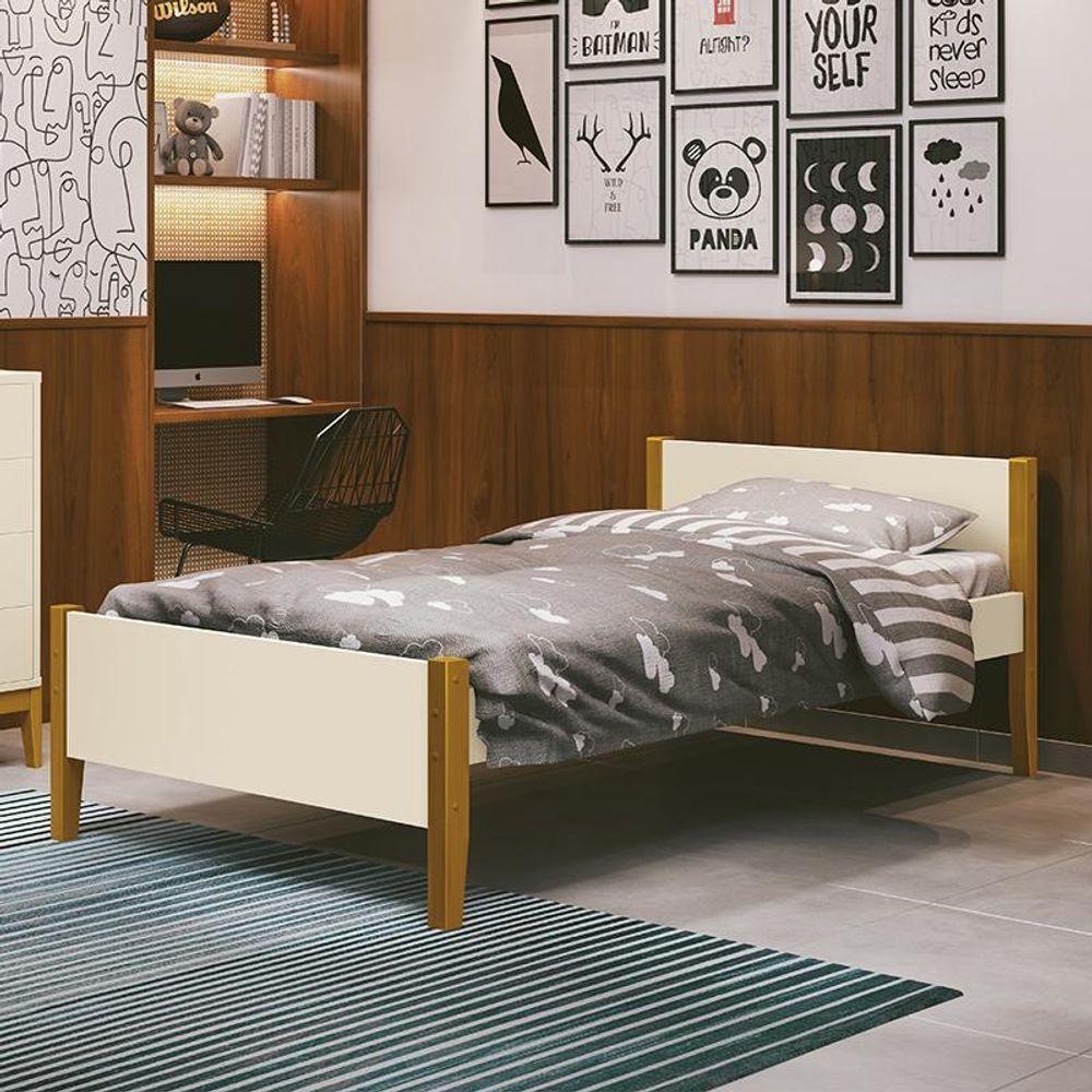 Cama Solteiro Simba Areia Fosco Pés Amadeirado Com Colchão D20 - Reller Móveis Areia Fosco - 2