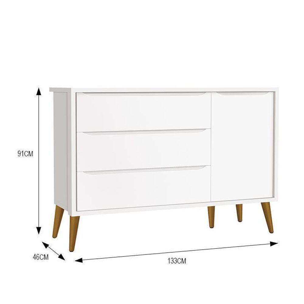 Cômoda Infantil 1 Porta E 3 Gavetas Theo Retrô Branco Fosco Com Pés Amadeirado - Reller Móveis Branco Fosco - 2