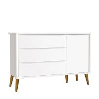 Cômoda Infantil 1 Porta E 3 Gavetas Theo Retrô Branco Fosco Com Pés Amadeirado - Reller Móveis Branco Fosco - 1
