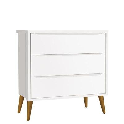 Cômoda Infantil Theo Retrô 3 Gavetas MDF com Puxadores Embutidos Branco Fosco Amadeirado