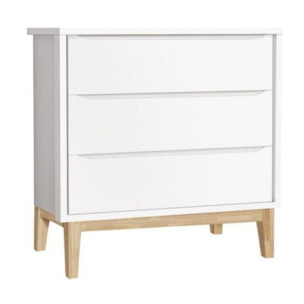Cômoda Infantil Classic 3 Gavetas Branco Fosco Com Pés Madeira Natural - Reller Móveis Branco Fosco - 1