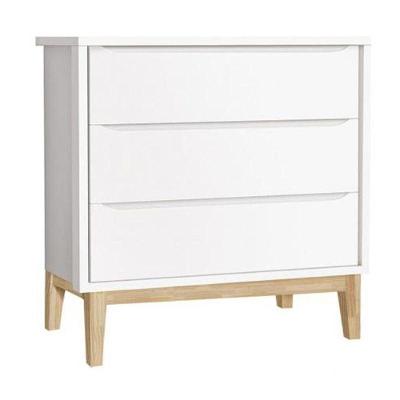 Cômoda Infantil Classic 3 Gavetas MDF com Puxadores e Pés Madeira Natural Branco Fosco