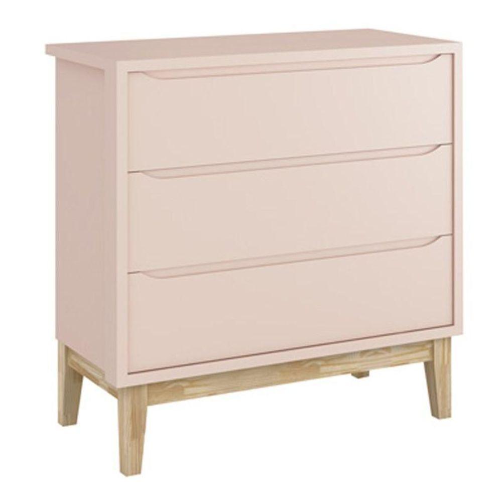Cômoda Infantil Classic 3 Gavetas Rosa Fosco Com Pés Madeira Natural - Reller Móveis Rosa Fosco - 1