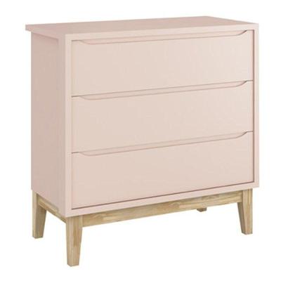 Cômoda Infantil Classic 3 Gavetas em MDF com Puxadores Rosa Fosco com Pés Madeira Natural