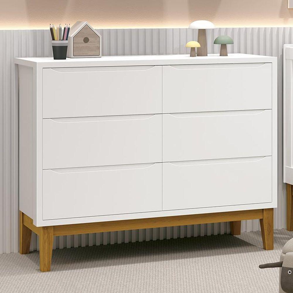 Cômoda Infantil Classic 6 Gavetas Branco Fosco Com Pés Amadeirado - Reller Móveis Branco Fosco - 2