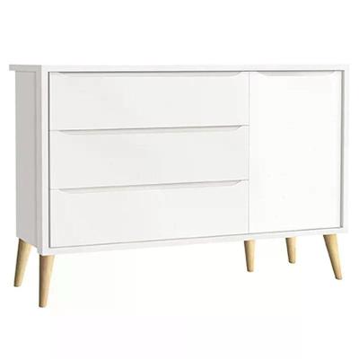 Cômoda Infantil Theo 3 Gavetas em MDF com Puxadores Branco Fosco com Pés Madeira Natural