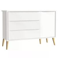 Cômoda Infantil Theo 1 Porta E 3 Gavetas Branco Fosco Com Pés Madeira Natural - Reller Móveis Branco Fosco - 1