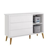 Jogo De Quarto Infantil Theo Retrô Cômoda 1 Porta E Berço Branco Fosco Com Pés Amadeirado - Reller Móveis Branco Fosco - 5