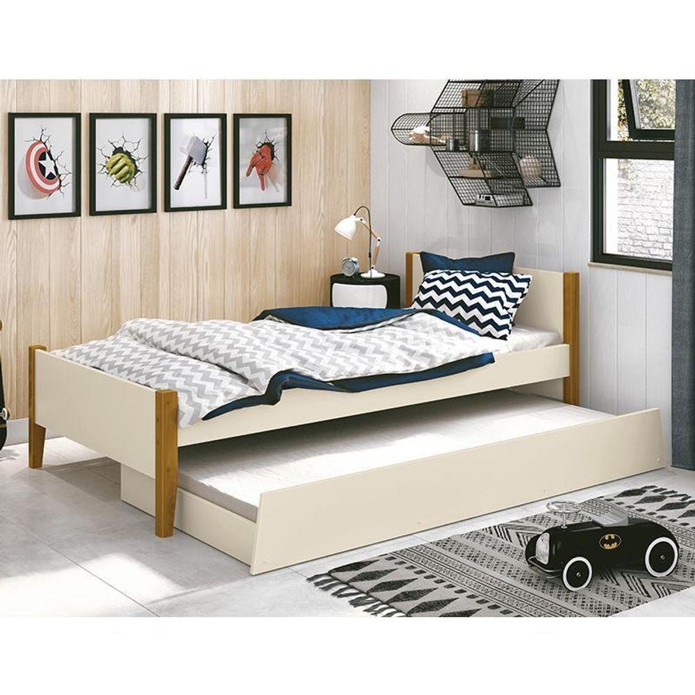 Bicama Solteiro Simba Areia Fosco Com Pés Amadeirado - Reller Móveis Areia Fosco - 3
