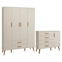 Jogo De Quarto Infantil Isis Guarda Roupa 4 Portas E Cômoda 1 Porta Areia - Reller Móveis Areia - 1