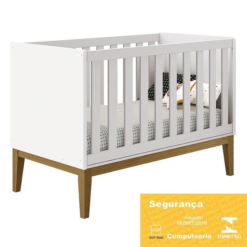 Jogo De Quarto Infantil Classic Cômoda 6 Gavetas E Berço Branco Fosco Com Pés Amadeirado - Reller Móveis Branco Fosco - 3