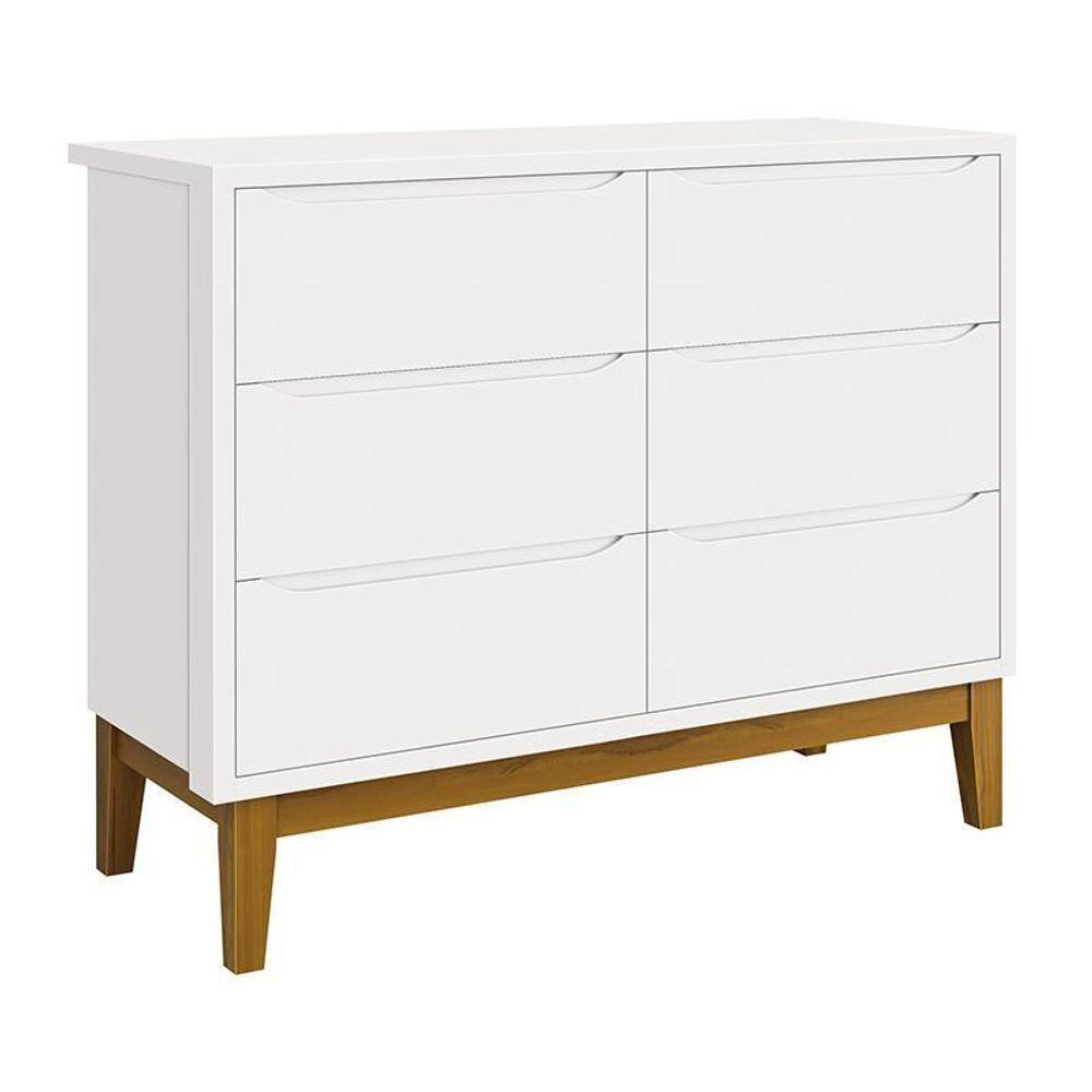 Jogo De Quarto Infantil Classic Cômoda 6 Gavetas E Berço Branco Fosco Com Pés Amadeirado - Reller Móveis Branco Fosco - 5