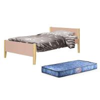 Cama Solteiro Simba Rosa Fosco Com Pés Madeira Natural E Colchão D20 - Reller Móveis Rosa Fosco - 1