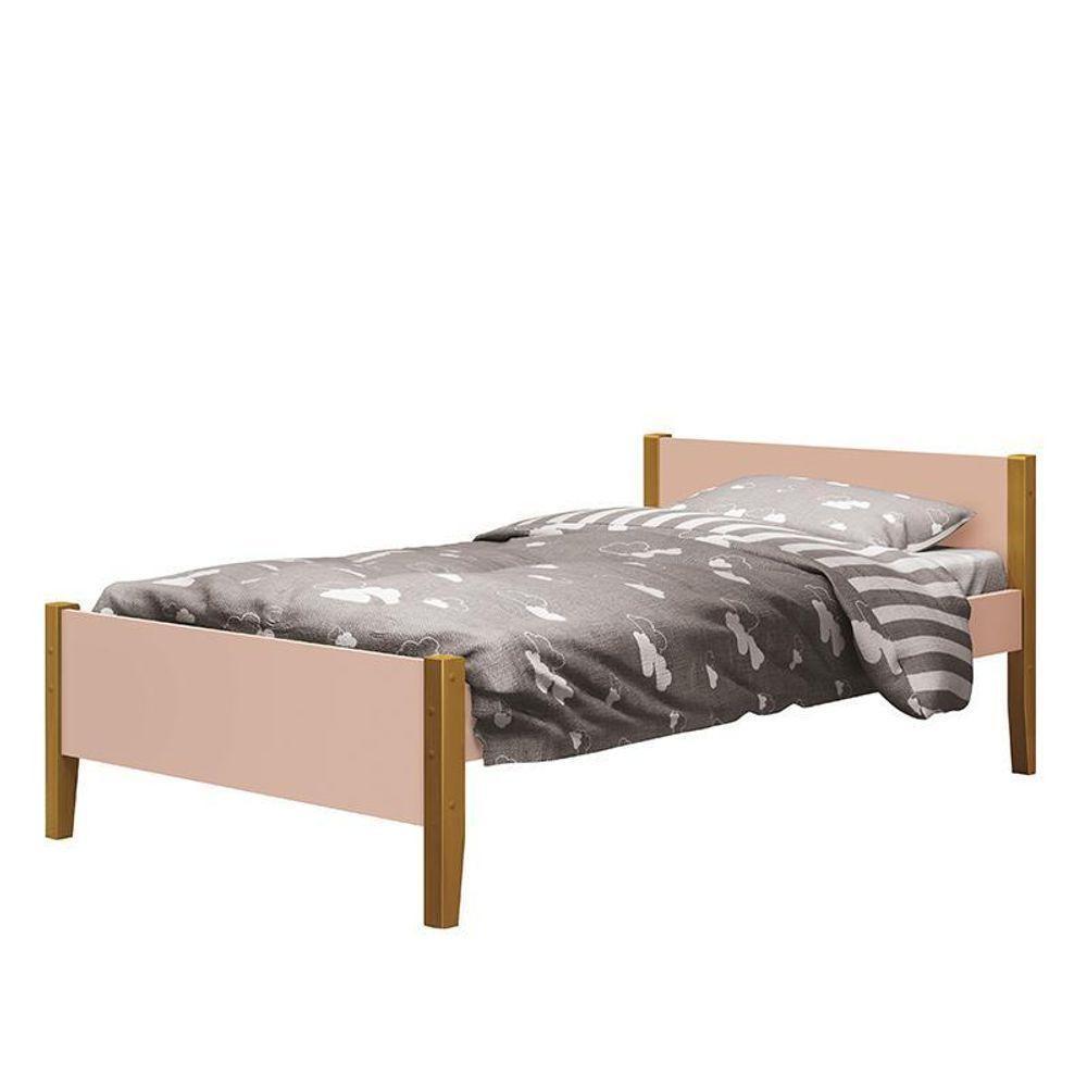 Jogo De Quarto Infantil Simba Estante Escrivaninha E Cama Rosa Fosco Com Pés Amadeirado - Reller Móveis Rosa Fosco - 2