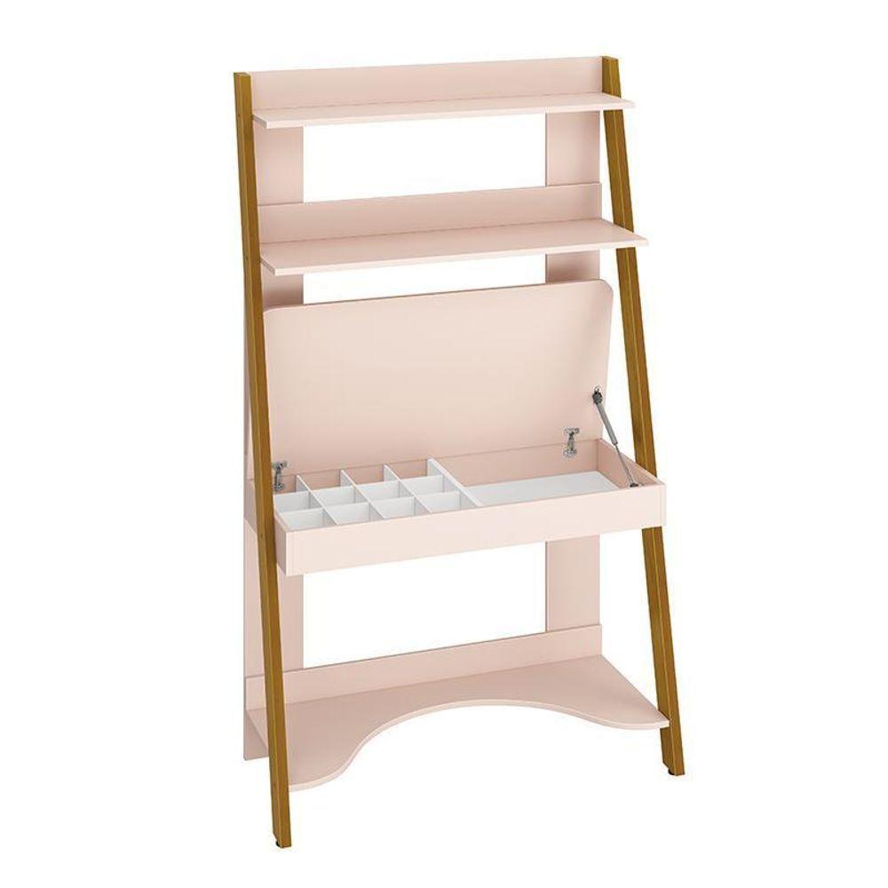 Jogo De Quarto Infantil Simba Estante Escrivaninha E Cama Rosa Fosco Com Pés Amadeirado - Reller Móveis Rosa Fosco - 5