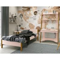 Jogo De Quarto Infantil Simba Estante Escrivaninha E Cama Rosa Fosco Com Pés Amadeirado - Reller Móveis Rosa Fosco - 7