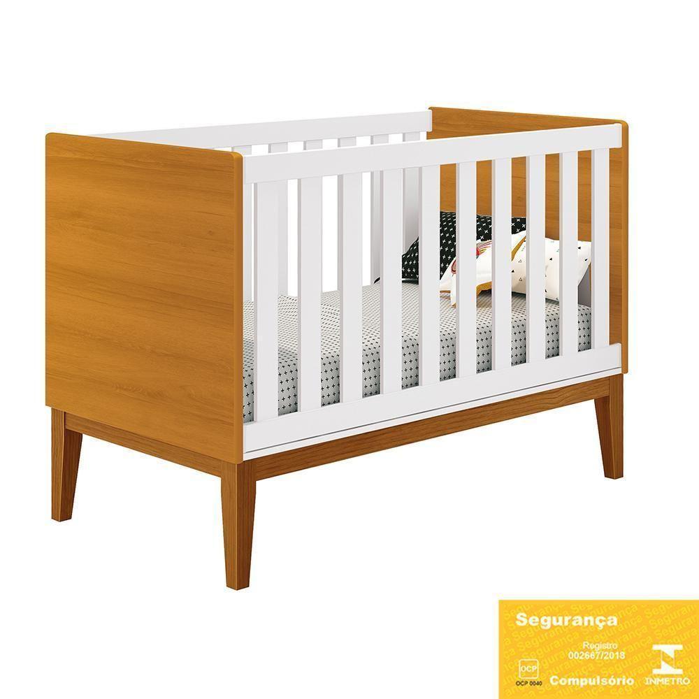 Jogo De Quarto Infantil Classic Cômoda 6 Gavetas E Berço Branco/savana Com Pés Amadeirado - Reller Móveis Branco/savana - 3