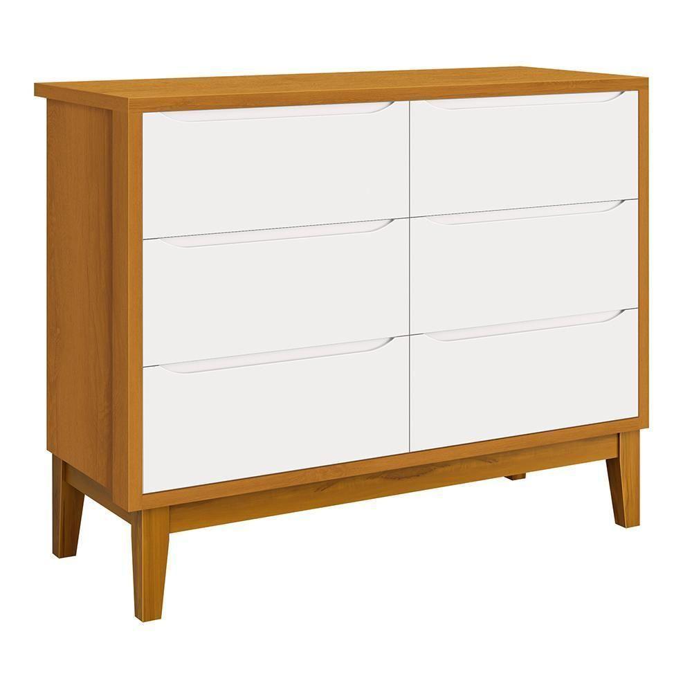 Jogo De Quarto Infantil Classic Cômoda 6 Gavetas E Berço Branco/savana Com Pés Amadeirado - Reller Móveis Branco/savana - 5