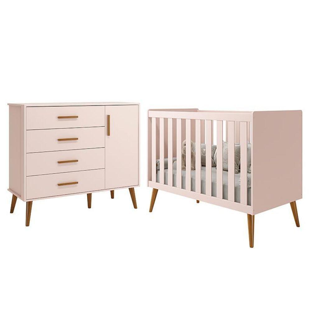 Jogo De Quarto Infantil Isis Cômoda 1 Porta E Berço Rosa - Reller Móveis Rosa - 1