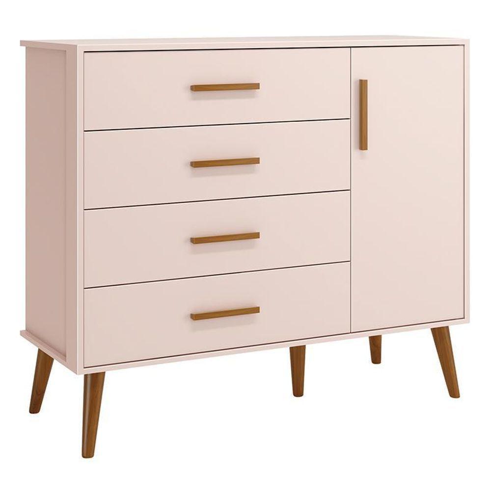 Jogo De Quarto Infantil Isis Cômoda 1 Porta E Berço Rosa - Reller Móveis Rosa - 5