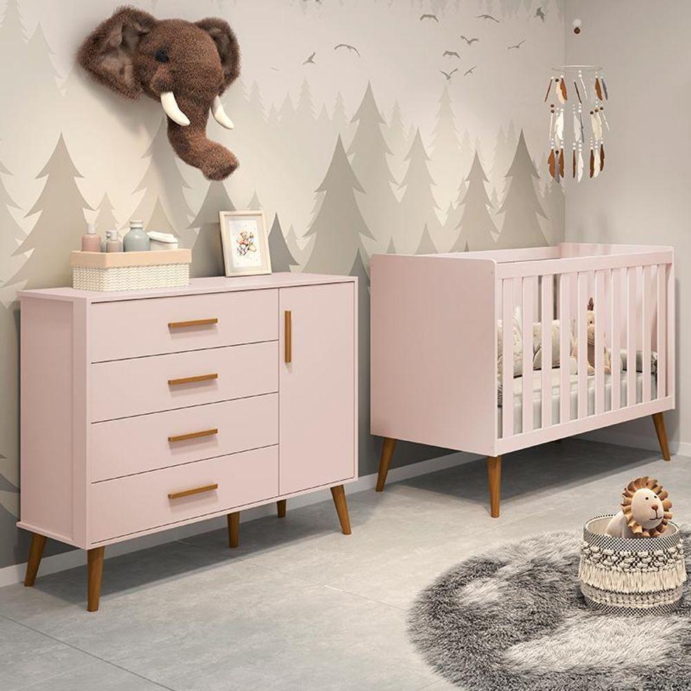 Jogo De Quarto Infantil Isis Cômoda 1 Porta E Berço Rosa - Reller Móveis Rosa - 6