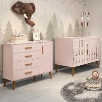 Jogo De Quarto Infantil Isis Cômoda 1 Porta E Berço Rosa - Reller Móveis Rosa - 6