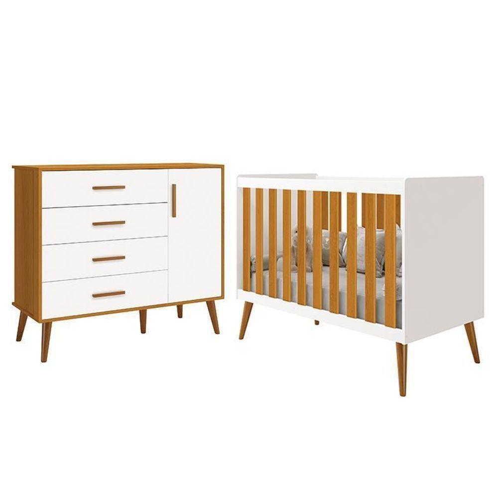 Jogo De Quarto Infantil Isis Cômoda 1 Porta E Berço Branco/savana - Reller Móveis Branco/savana - 1