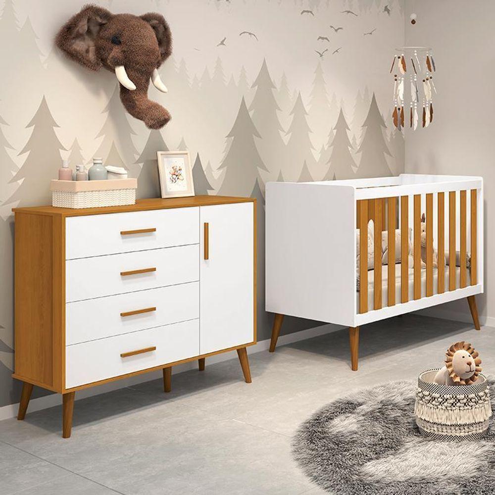 Jogo De Quarto Infantil Isis Cômoda 1 Porta E Berço Branco/savana - Reller Móveis Branco/savana - 5