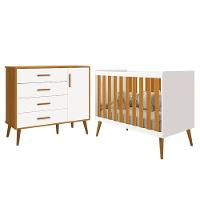 Jogo De Quarto Infantil Isis Cômoda 1 Porta E Berço Branco/savana - Reller Móveis Branco/savana - 1
