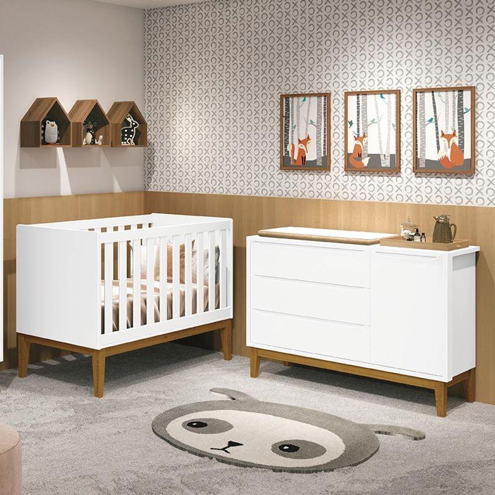 Jogo De Quarto Infantil Cômoda 1 Porta E Berço Classic Branco Fosco Com Pés Amadeirado - Reller Móveis Branco Fosco - 6