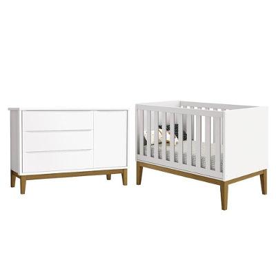 Conjunto de Quarto Infantil Classic 1 Porta 3 Gavetas MDF 135cm Branco Reller Móveis