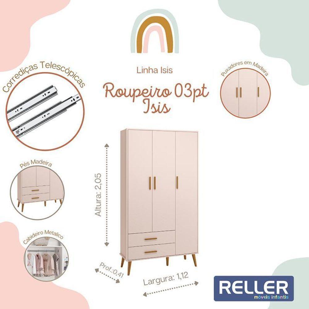Jogo De Quarto Infantil Isis Guarda Roupa 3 Portas E Berço Rosa - Reller Móveis Rosa - 2
