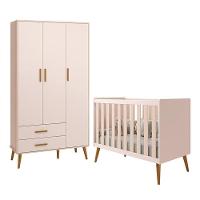 Jogo De Quarto Infantil Isis Guarda Roupa 3 Portas E Berço Rosa - Reller Móveis Rosa - 1