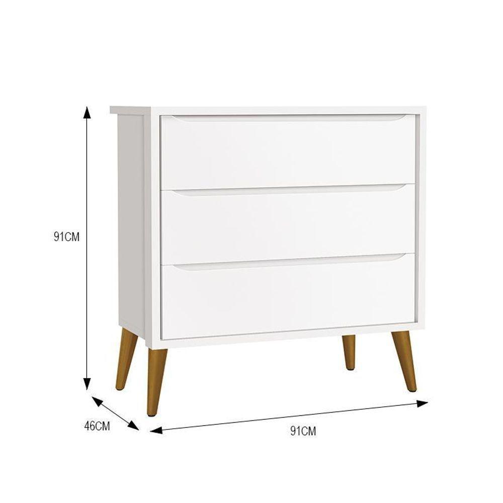 Dormitório Infantil Theo Retrô 3 Portas, Cômoda E Berço Branco Fosco Com Pés Amadeirado - Reller Móveis Branco Fosco - 5