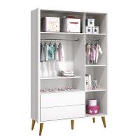 Dormitório Infantil Theo Retrô 3 Portas, Cômoda E Berço Branco Fosco Com Pés Amadeirado - Reller Móveis Branco Fosco - 6