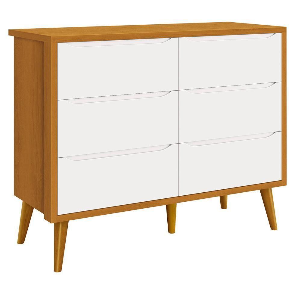 Jogo De Quarto Infantil Theo Cômoda 6 Gavetas E Berço Branco/savana Com Pés Amadeirado - Reller Móveis Branco/savana - 5