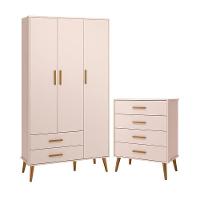 Jogo De Quarto Infantil Isis Guarda Roupa 3 Portas E Cômoda 4 Gavetas Rosa - Reller Móveis Rosa - 1