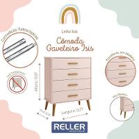 Jogo De Quarto Infantil Isis Guarda Roupa 3 Portas E Cômoda 4 Gavetas Rosa - Reller Móveis Rosa - 2