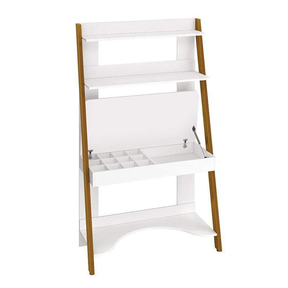 Jogo De Quarto Infantil Simba Estante Escrivaninha E Cama Branco Fosco Com Pés Amadeirado - Reller Móveis Branco Fosco - 7